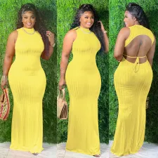 Solid Sexy Backless Sleeveless Maxi Dress SH-390137
