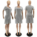 Casual Solid Short Sleeve Back Zipper Romper WSM-5249