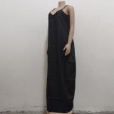 Plus Size Spaghetti Strap Loose Denim Maxi Dress SMR-8908
