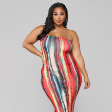 Plus Size Sexy Printed Off Shoulder Strapless Maxi Dress SH-390139
