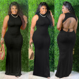 Solid Sexy Backless Sleeveless Maxi Dress SH-390137