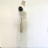 Sexy Mesh Patchwork Sleeveless Split Long Top SH-S045