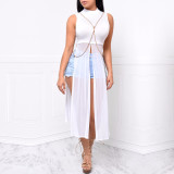 Sexy Mesh Patchwork Sleeveless Split Long Top SH-S045