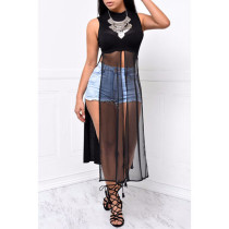 Sexy Mesh Patchwork Sleeveless Split Long Top SH-S045