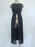Sexy Mesh Patchwork Sleeveless Split Long Top SH-S045