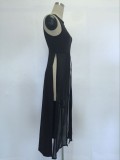 Sexy Mesh Patchwork Sleeveless Split Long Top SH-S045
