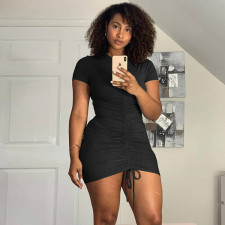 Solid Short Sleeve Ruched Slim Mini Dress WSYF-5876