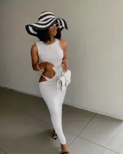 Solid Sexy Sleeveless Hollow Out Slim Maxi Dress TR-1155