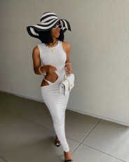 Solid Sexy Sleeveless Hollow Out Slim Maxi Dress TR-1155