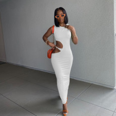 Solid Sexy Sleeveless Hollow Out Slim Maxi Dress TR-1155