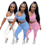 Sexy Solid One Shoulder Backless 2 Piece Pants Set YIBF-6084