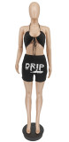 Sexy Letter Print Halter Two Piece Shorts Set WSYF-5872