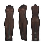 Sexy See Through Sleeveless Hole Maxi Dress YD-8398