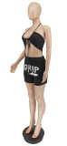 Sexy Letter Print Halter Two Piece Shorts Set WSYF-5872