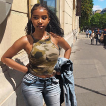 Sexy Camo Printed Sleeveless Slim Vest Top WSYF-5863