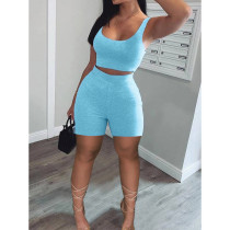 Solid Color Casual Sports Vest Shorts  Two Piece Sets LM-8253