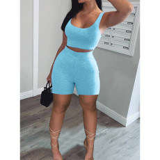 Solid Color Casual Sports Vest Shorts  Two Piece Sets LM-8253