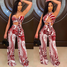 Sexy Printed Wrap Chest Wide Leg Pants 2 Piece Sets SH-390078