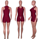 Plus Size Solid Fitness Yoga Two Piece Shorts Set SH-390074