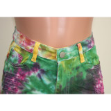 Plus Size Denim Tie Dye Ripped Hole Jeans Shorts SH-3846
