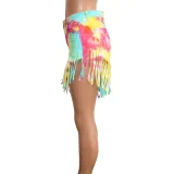 Plus Size Tie Dye Print Tassel Shorts SH-3797
