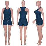 Plus Size Solid Fitness Yoga Two Piece Shorts Set SH-390074