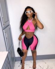 Fashion Casual Halter Top And Print Shorts Two Piece Set NM-8368