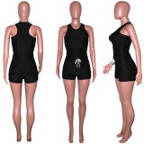 Plus Size Solid Fitness Yoga Two Piece Shorts Set SH-390074