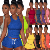 Plus Size Solid Fitness Yoga Two Piece Shorts Set SH-390074