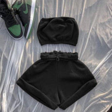 Fashion Casual Solid Color Wrapped Chest Shorts Two Piece Sets YS-8809