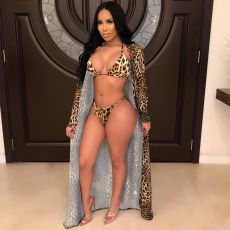 Fashion Sexy Leopard Print Cloak + Bikini Three Piece Set YS-8321