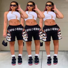 Plus Size Skull Print Pocket Casual Shorts QSF-51007