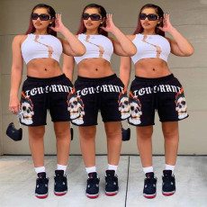 Plus Size Skull Print Pocket Casual Shorts QSF-51007