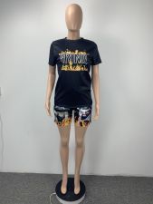 Fashion Casual Flame Letter Print Two Piece Sets ML-7443