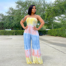 Tie Dye Print Loose Off Shoulder Tube Jumpsuit QSF-51008