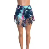 Plus Size Tie Dye Print Tassel Shorts SH-3797