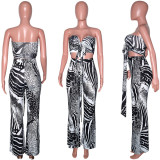 Sexy Printed Wrap Chest Wide Leg Pants 2 Piece Sets SH-390078