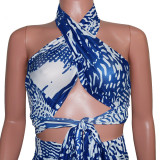 Sexy Printed Wrap Chest Wide Leg Pants 2 Piece Sets SH-390078