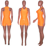 Plus Size Solid Fitness Yoga Two Piece Shorts Set SH-390074