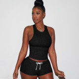 Plus Size Solid Fitness Yoga Two Piece Shorts Set SH-390074