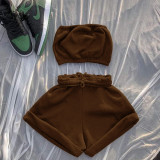 Fashion Casual Solid Color Wrapped Chest Shorts Two Piece Sets YS-8809