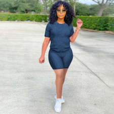 Sports Casual Round Neck Solid Color Short Sleeve Shorts Two Piece Sets SH-390073