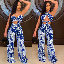 Sexy Printed Wrap Chest Wide Leg Pants 2 Piece Sets SH-390078