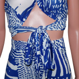 Sexy Printed Wrap Chest Wide Leg Pants 2 Piece Sets SH-390078