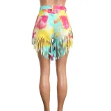 Plus Size Tie Dye Print Tassel Shorts SH-3797