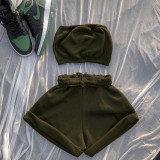 Fashion Casual Solid Color Wrapped Chest Shorts Two Piece Sets YS-8809
