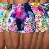 Plus Size Denim Tie Dye Ripped Hole Jeans Shorts SH-3846