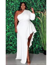 Plus Size Solid Color Sexy Single Sleeve Long Dress MOF-6630