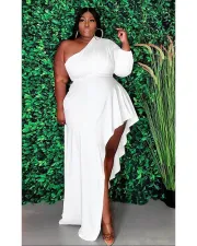 Plus Size Solid Color Sexy Single Sleeve Long Dress MOF-6630