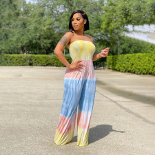 Tie Dye Print Loose Off Shoulder Tube Jumpsuit QSF-51008